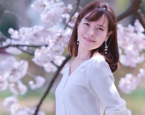 a Japanese woman near Sakura tree